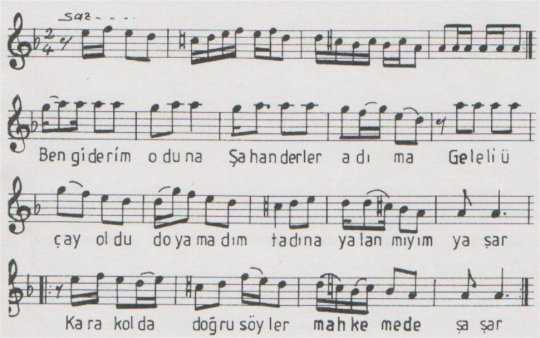 Ben Giderim Oduna (Yaşar) Türküsünün (2.Varyant) Notası
