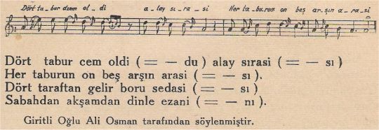 Dört Tabur Cem Oldi Alay Sırasi Türküsünün Notası