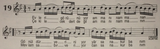 Evleri Görünüyor Türküsünün Notası
