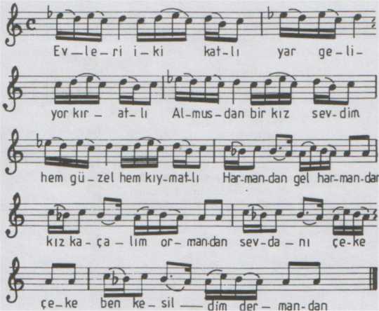Evleri İki Katlı Türküsünün Notası