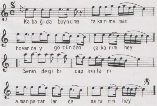 Kabağı Boynuma Takarım Türküsünün Notası