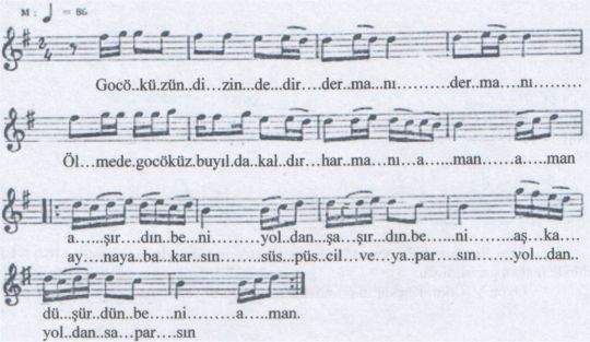 Koca Öküz Türküsünün (1.Varyant) Notası