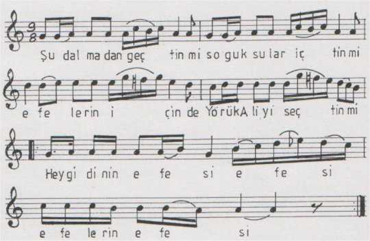 Şu Dalma'dan Geçtin Mi Türküsünün (1.Varyant) Notası